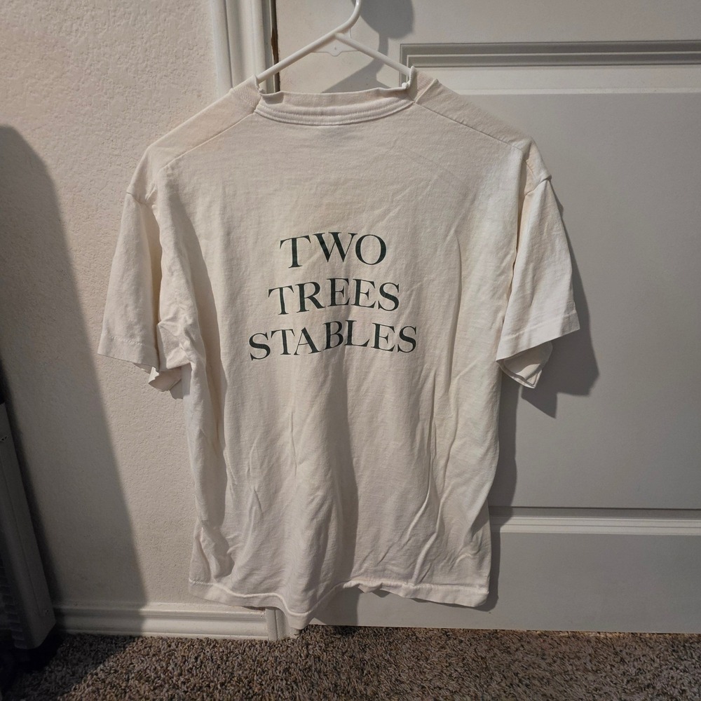 Vintage Fruit of the Loom Two Trees Stables T-Shirt Cream 90s Single Stitch L - Picture 5 of 8